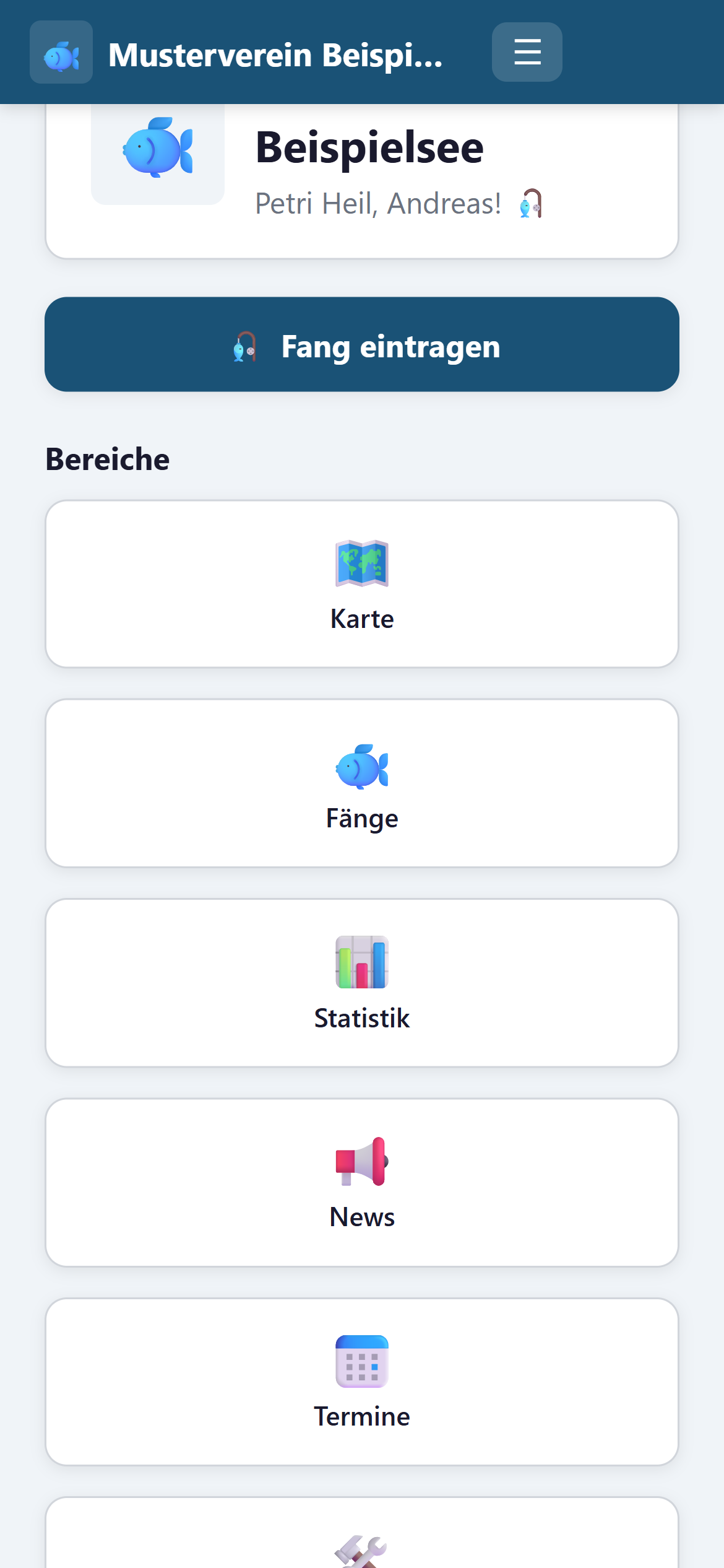 FishZone auf dem Handy – Dashboard