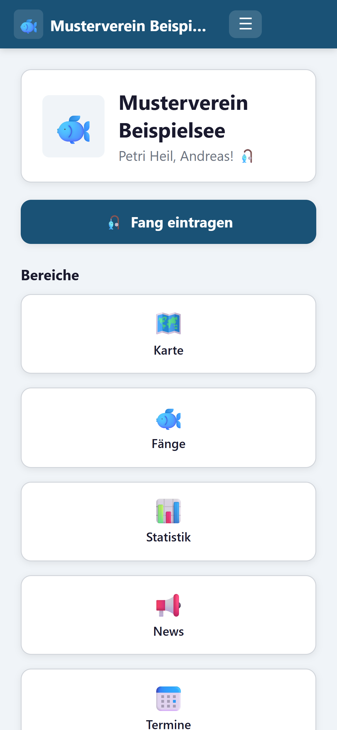 FishZone Fangbuch-App auf dem Handy: Gewässerkarte mit eingetragenen Fängen