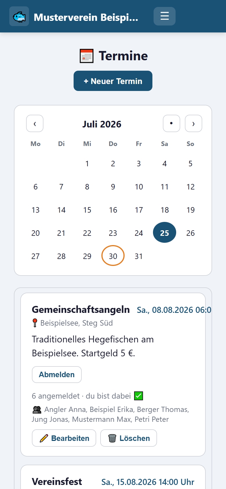 FishZone auf dem Handy – Termine